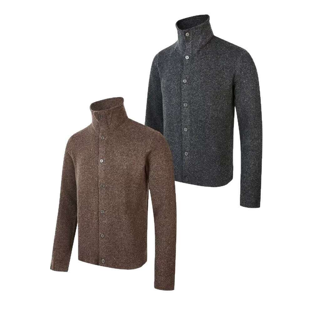 Cross-Border INS Trend Autumn New Fashion Ribbed High Neck Button Cardigan Knitted Men's Sweater Inner Jacket B5