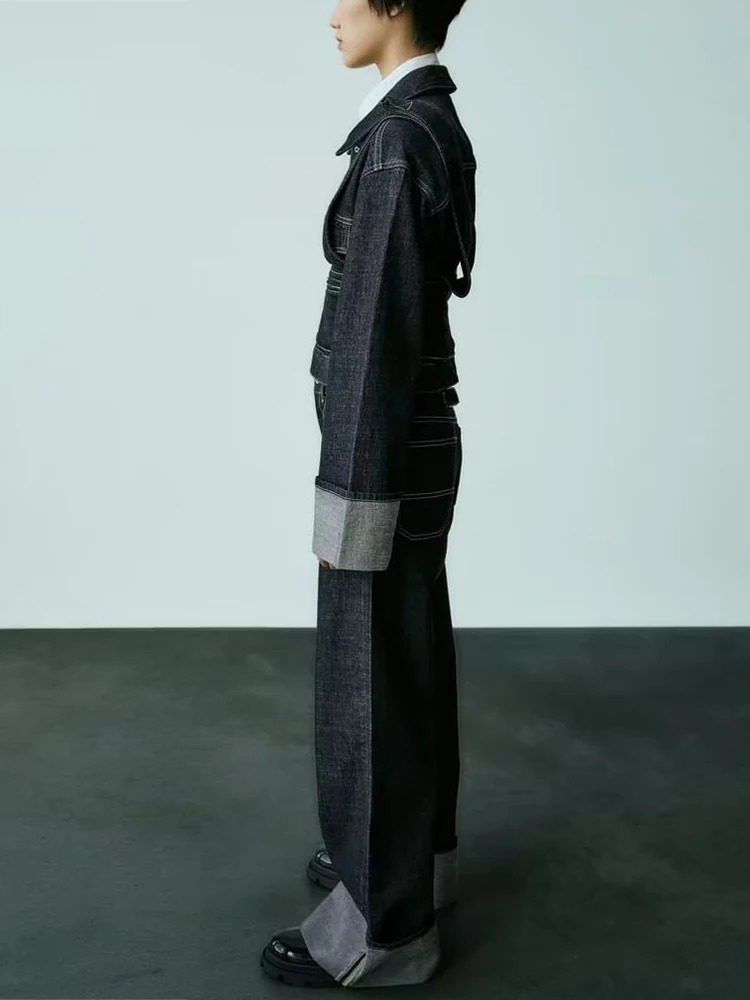 TRAF Womens High Waist Jeans Ultra Thin Trailer Trouser Rolling Loose Fashionable Casual Wide Leg 250403