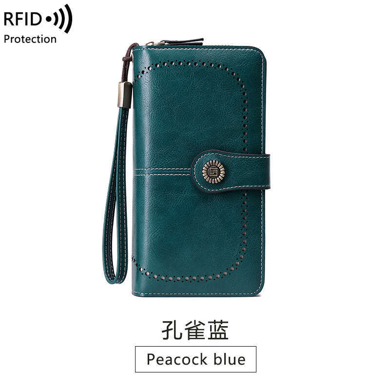 Cross-Border Hot Selling RFID Anti-Magnetic Long Zipper Women's Leather Wallet European and American New Large Capacity Clutch Bag