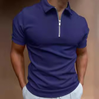 2025 Mens 3D Printed Zipper Short Sleeve Solid Color POLO Top T-shirt