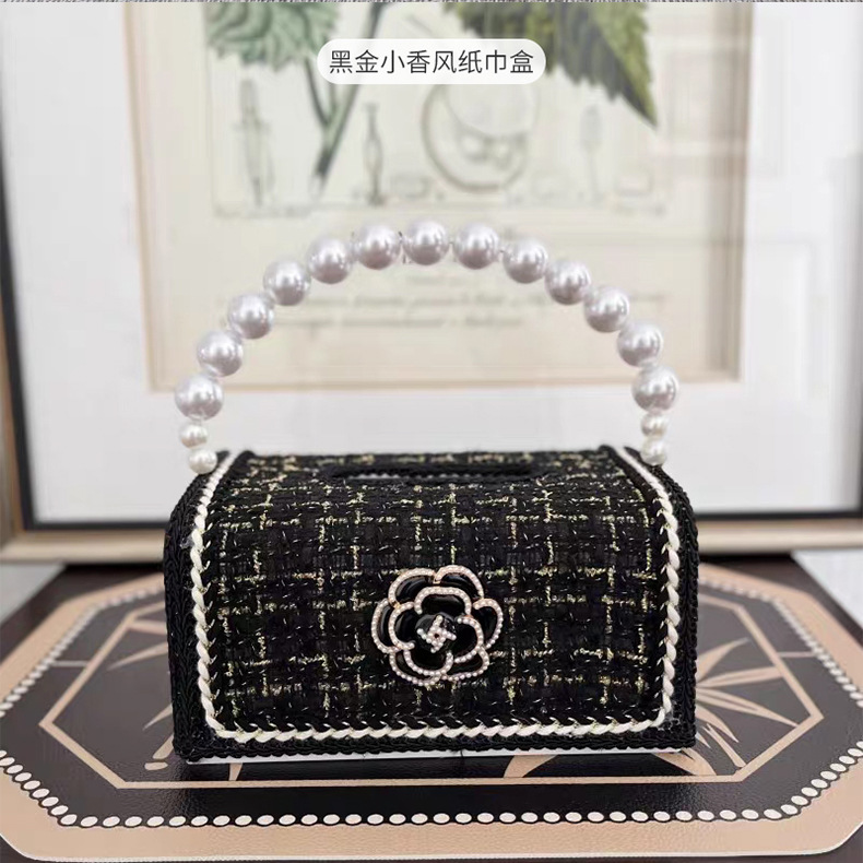 Designer Luxury Creative Tissue Box Napkin Holder Desktop Bedroom Coffee Table Paper Drawer Creative Pearl Handbag 3D Floral Car Organizer Desktop Dec