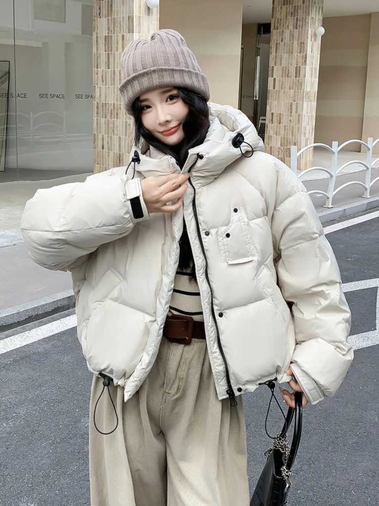 White Duck Down Jacket Women Loose Short Warm Hooded Down Coat Female Korean Styel Overcoat 2024 New Winter Fashion CasualT251105