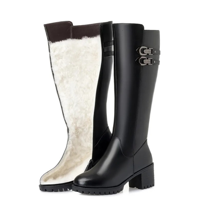 AIYUQI Women Genuine Leather Winter Wool 2025 High Heel High Boots Big Size 41 42 43 Warm Snow Boots Women 251031