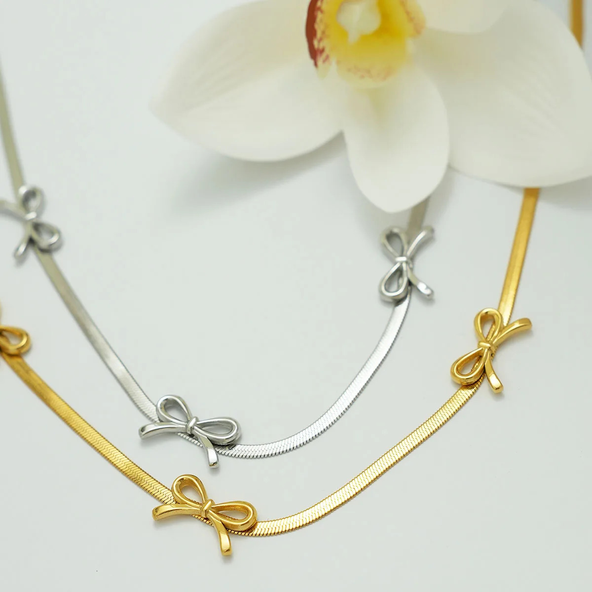 Exquisite Stainless Steel Blade Chain Bow n Necklace 18K Gold Plated Waterproof Jewelry For Women Jewelry Party Gifts 2025 251031