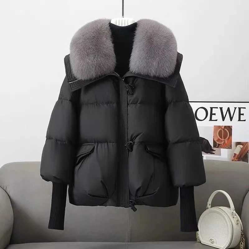 Winter New 2025 Down Cotton Jacket Short Parka Coat Western Korean Version Loose Cotton Jacket Big Fur Collar Thick OvercoatT251105