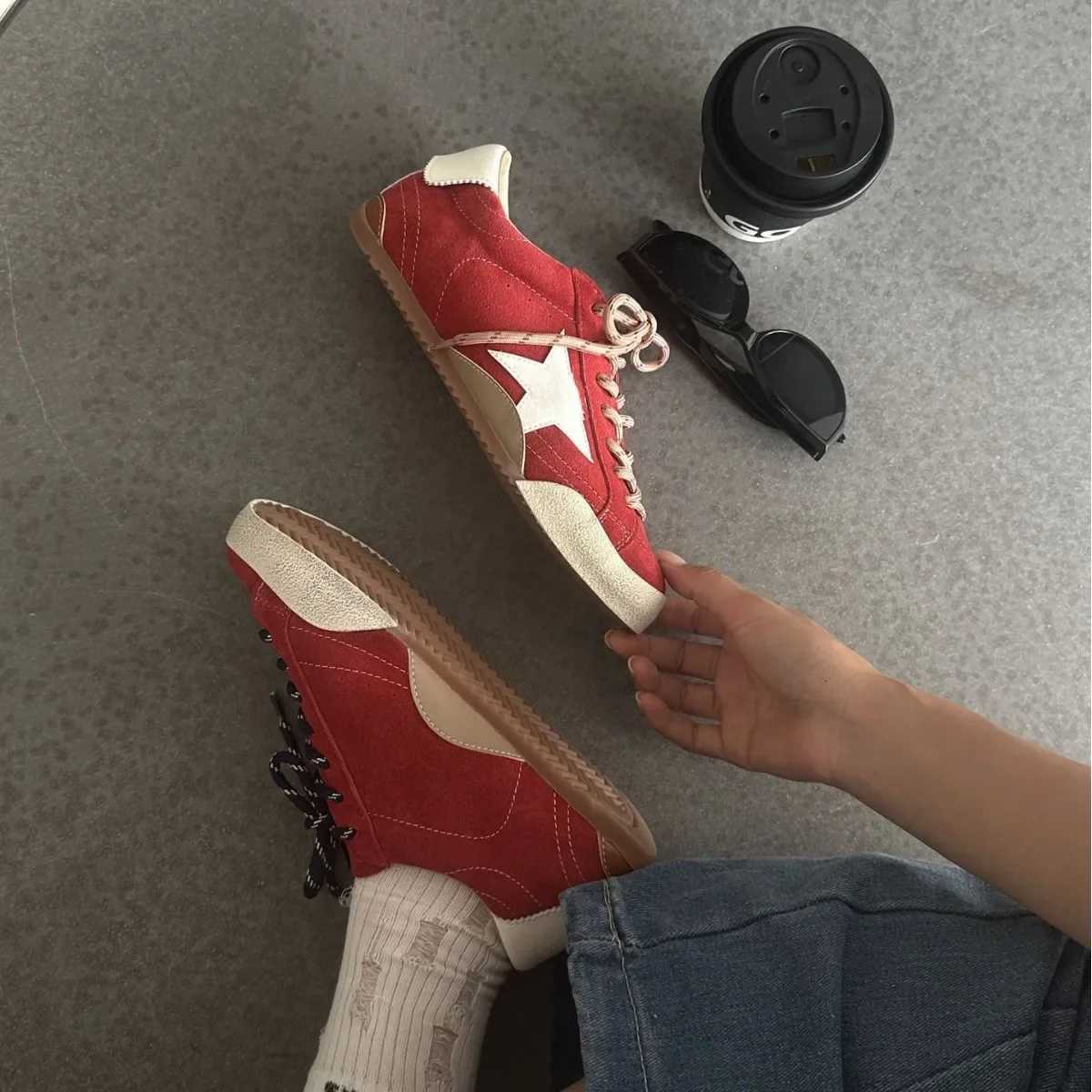 Vintage Leather Dequn Shoes Wens Casual Sport Shoes Rubber Sole Summer Season Adt Size Color Block Pattern Leather Lining Y251105