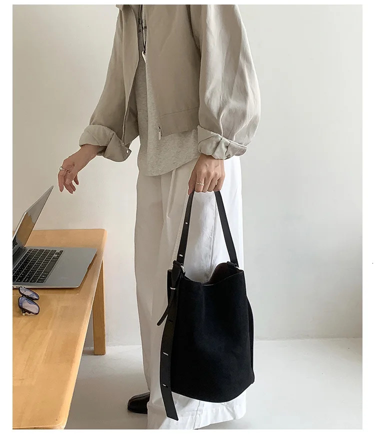 PU Leather Shoulder Bucket Bag Set For Women Faux Suede Big Capacity Shopper Tote big Handbag 251104