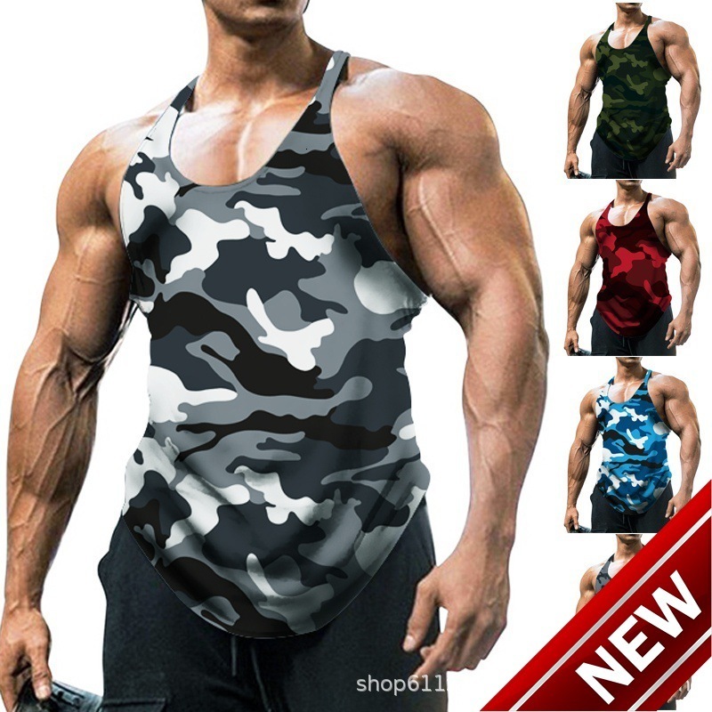 Mens Solid U-Neck Sleeveless Camouflage Sports Gym Large Sports Tank Top Men