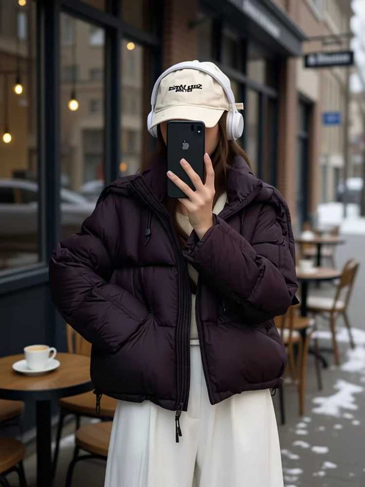 Winter Short Hooded Warm Down Jacket Female Puff Thicken Drawstring Jackets Women White Duck Down Zipper Fluffy Parker OutwearsT251105