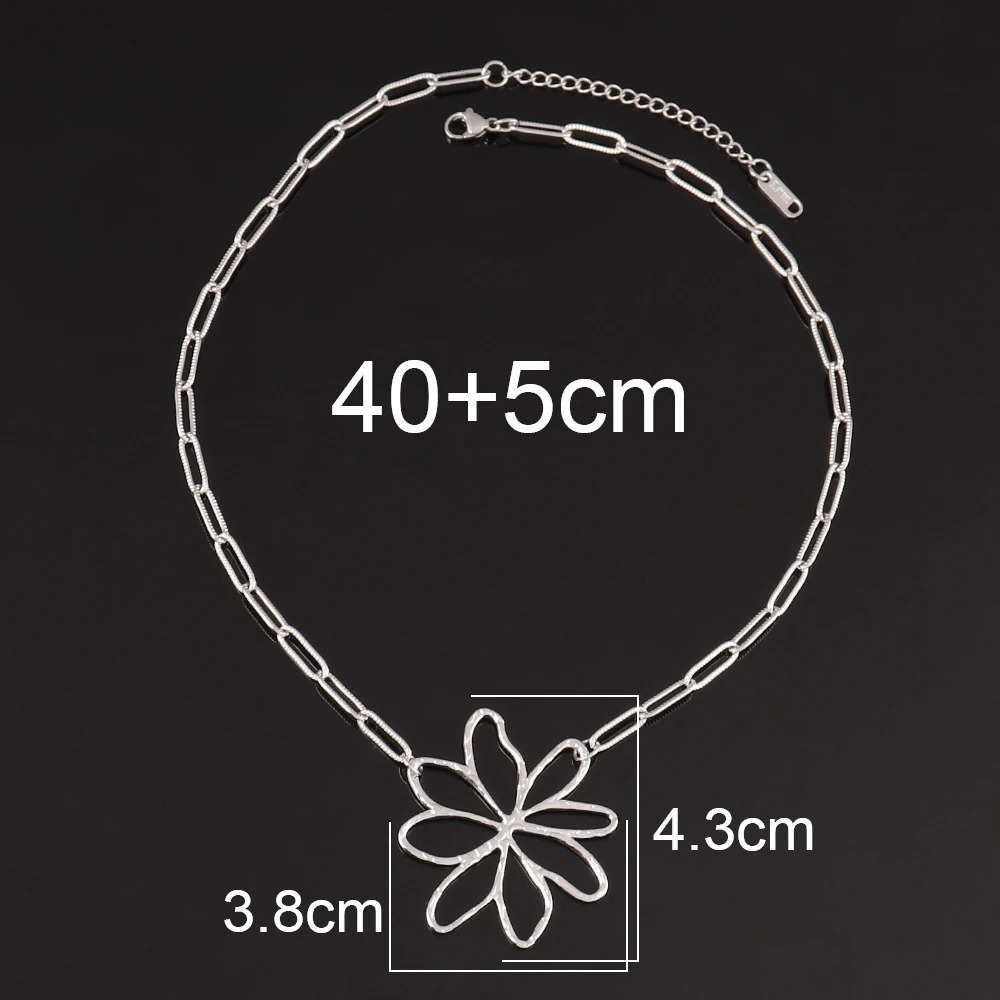 316L Stainless Steel Big Flower Pendant Necklace For Women Fashion Flower Charms Chain Necklaces Women Jewelry Gift 251031