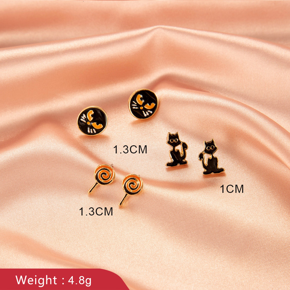 Halloween Unique Bat Skull Stud Drop Fun Quirky Set Earrings