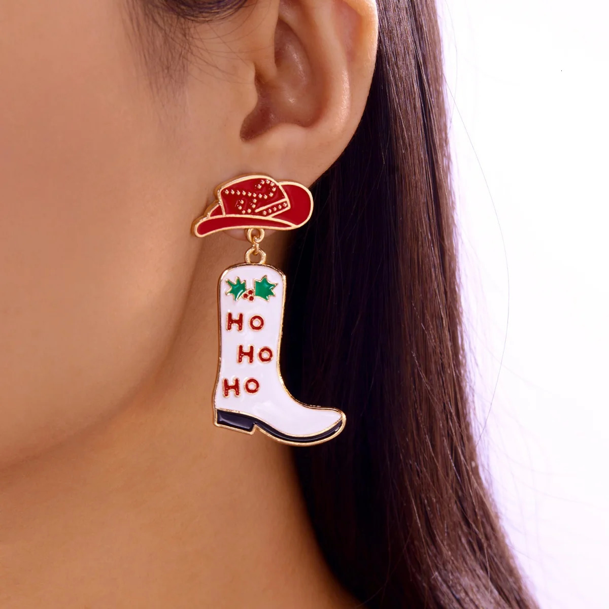 Christmas Earrings Enamel Cowboy Hat Boots Drop Earring Creative Trendy Year Holiday Dangle Party Jewelry Gift For Women Men 251104