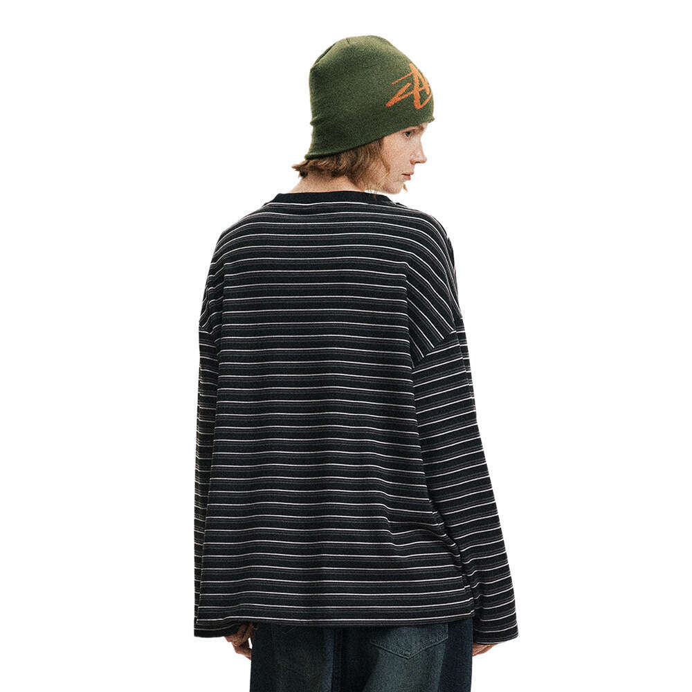 Striped Long Sleeve T-Shirt Unisex Loose Casual Crew Neck Tee Base Shirt Inner Wear Top Ins Street Fashion