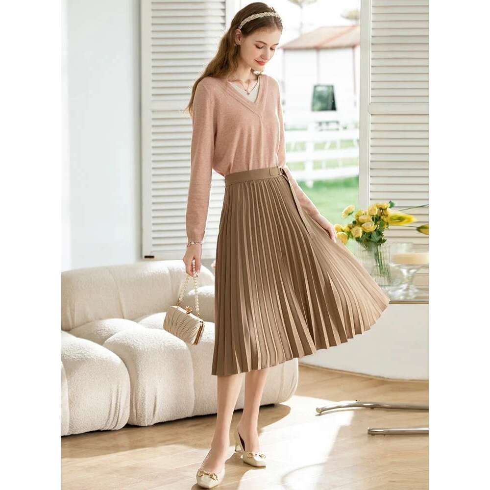 Pleated Skirt For Women Office Lady Slim High Waist A-E Skirts Fashion Elegant Female Bottoms