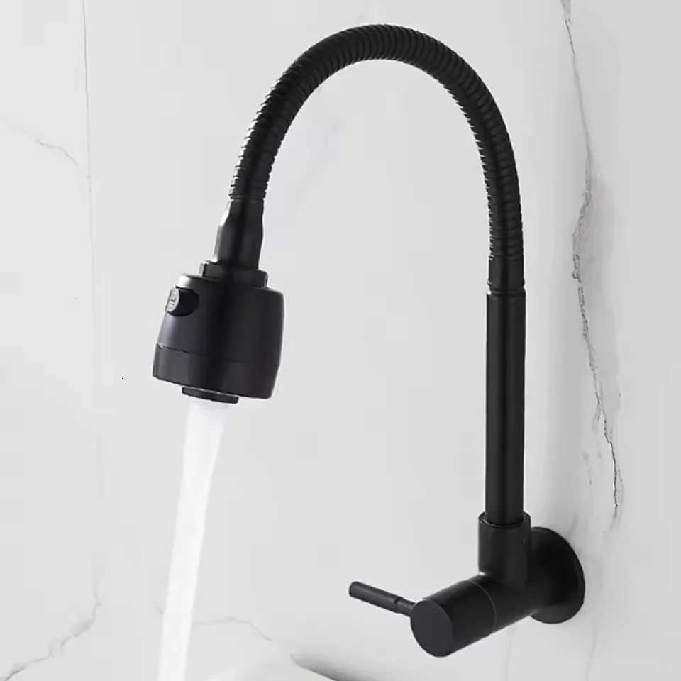 Black Baking Varnish 360 Kitchen Wall Mounted Faucet Single Cold Universal Vegetable Basin Faucet Bathro Balcony Faucet Y251104