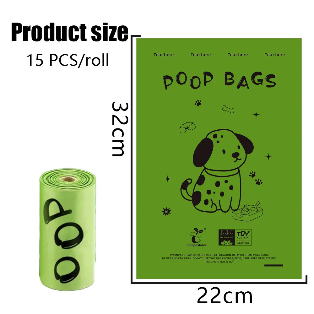 Certified fully biodegradable dog manure bag thick leak anti-corrosion corn starch pet manure bag dispenser 250403
