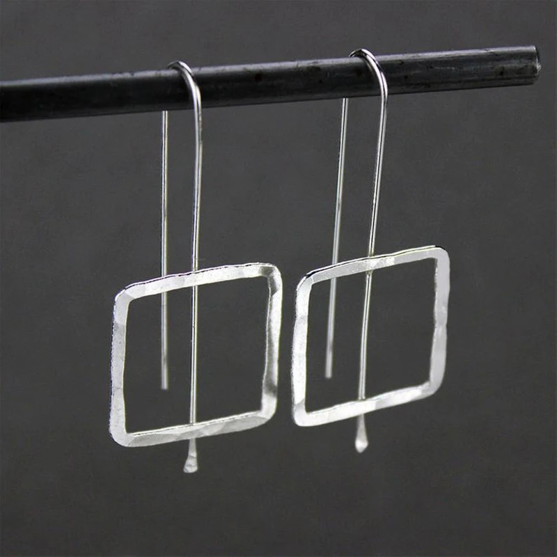 1 pair of retro ethnic style square straight hanging earrings with simple n silver long hook suitable for womens party jewelry gifts 250326