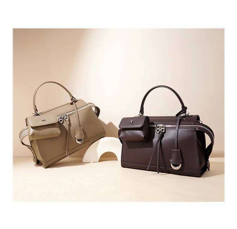 Designer Retro Briefcase Large Capacity Commuter Cow Cool Tote Glossy Hard Leather Women Shoulder Bag With Wallet St1105