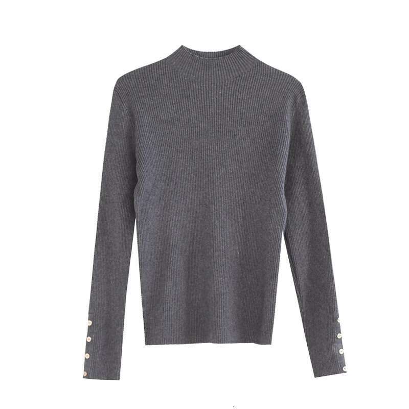 High-End Deep Gray Half Turtleneck Knitted For Women Autumn Winter Stylish Top Inner Layer Sweater Base Shirt B5