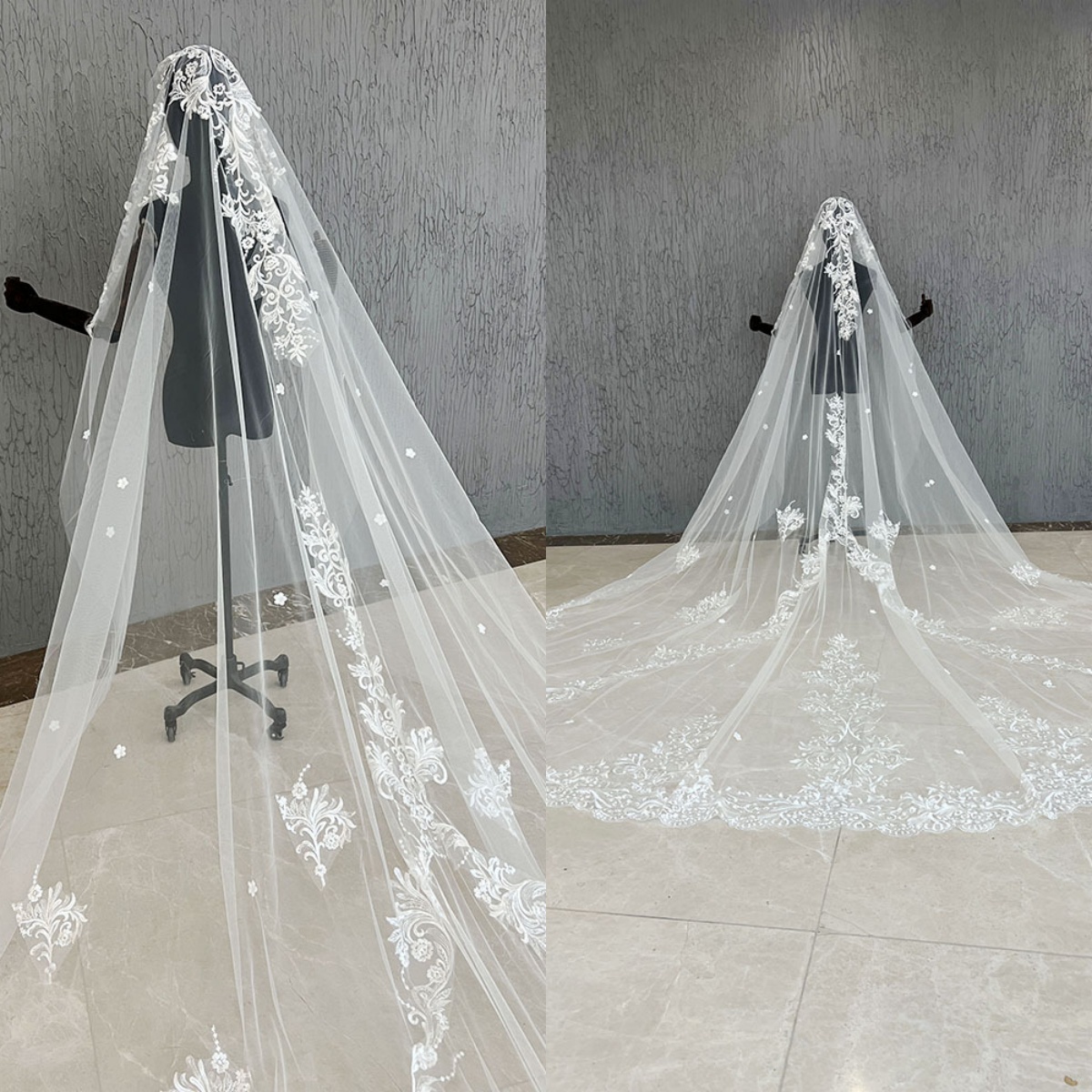 Modern Appliques Wedding Veil Lace One Layer Cathedral Length Bride Veils With Comb High Quality Customized velo de novia