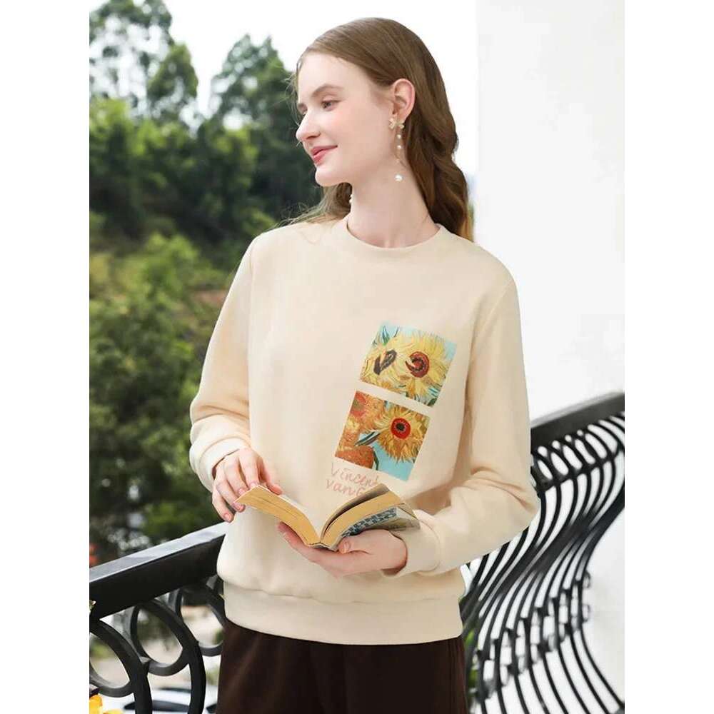 Apricot Color O-Neck Women's Hoodie Fall Clothes Women Graphic New Basics Casual Pullovers Top