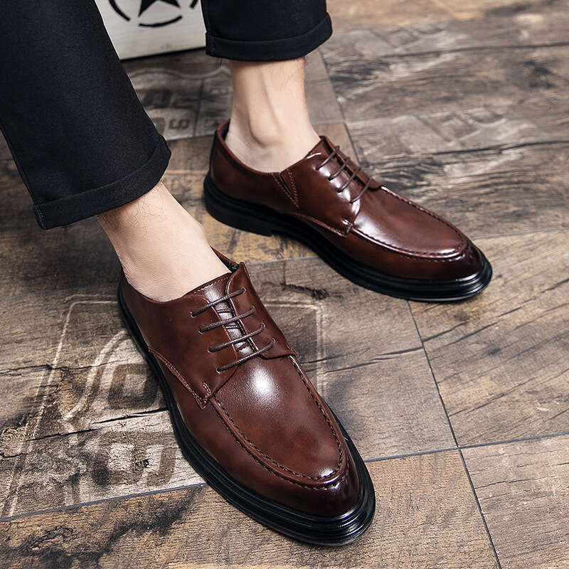 Men's casual in plus size, new lace up leather business dress shoes, British style groom's wedding shoes