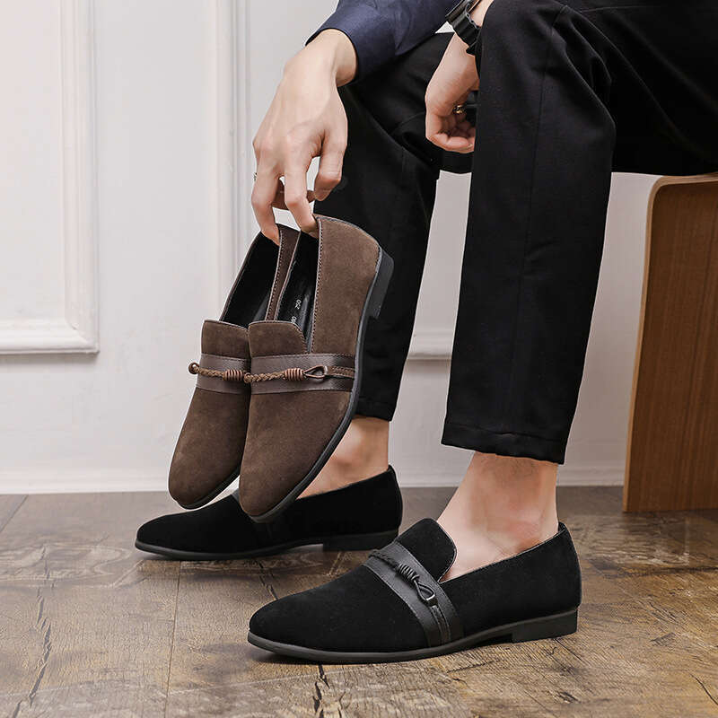 Large Bean 38-48 Spring and Autumn Suede Pointed Men's One Step Lefu Leather Shoes