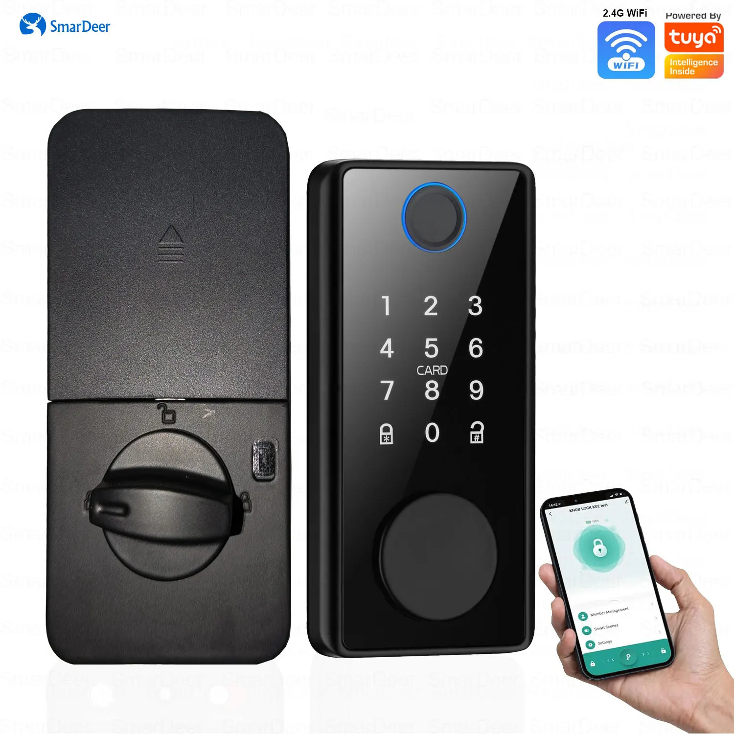 SmarDeer Electronic Door Lock for Tuya Lock with Deadbolt lock Fingerprint Lock Keyless entry with SmartLife App Remote unlock 250402