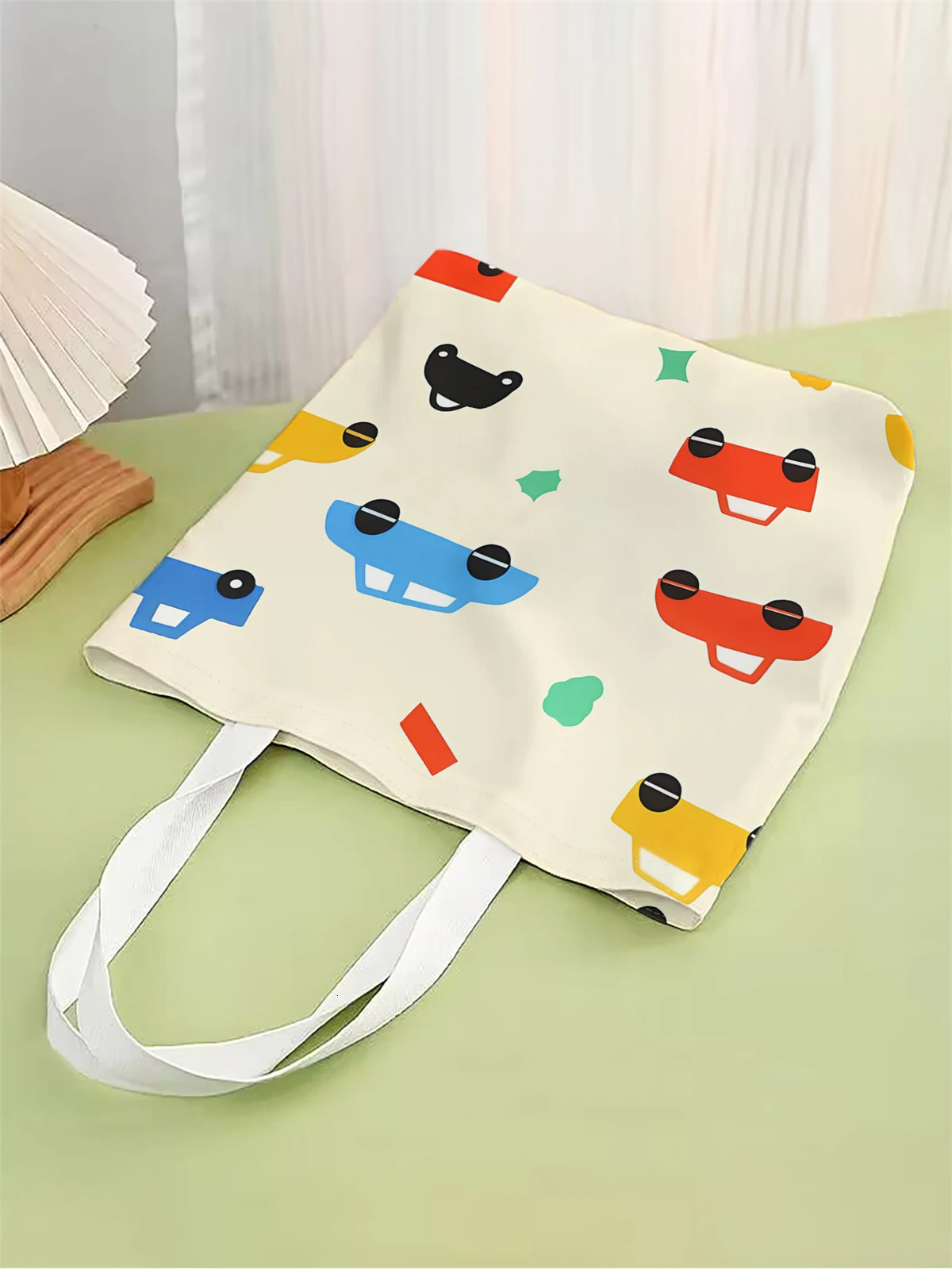 1 piece mini cartoon car handbag reusable fashionable multifunctional printed canvas shopping bag 250401
