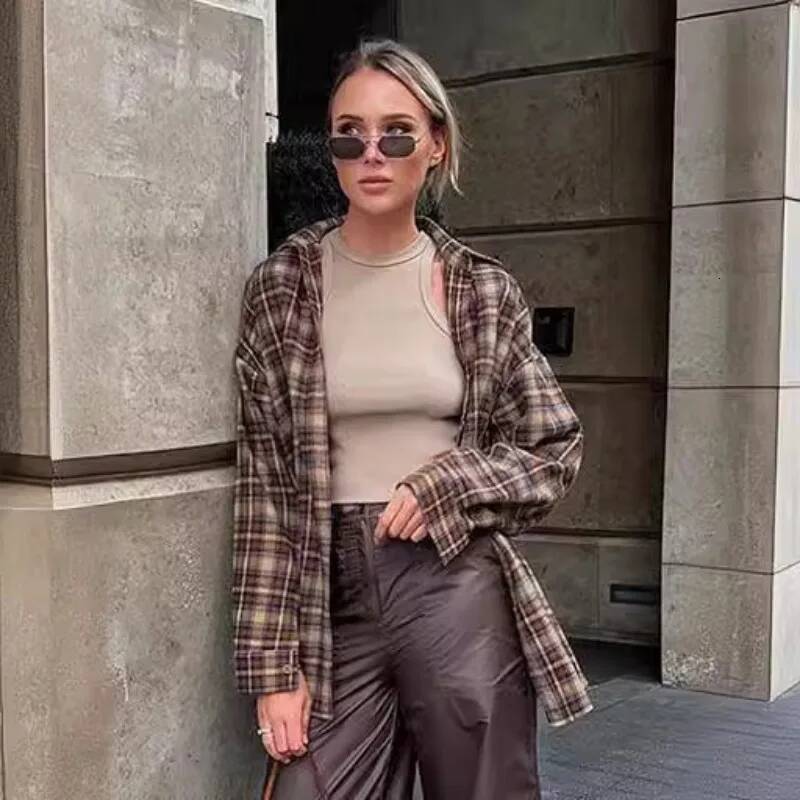 winter jacket women Casual Plaid Shirt Woman Loose Autumn Winter Lapel Buttons Women's Coat Full Sleeve Cozy Vintage Khaki Tops Female Streetwear