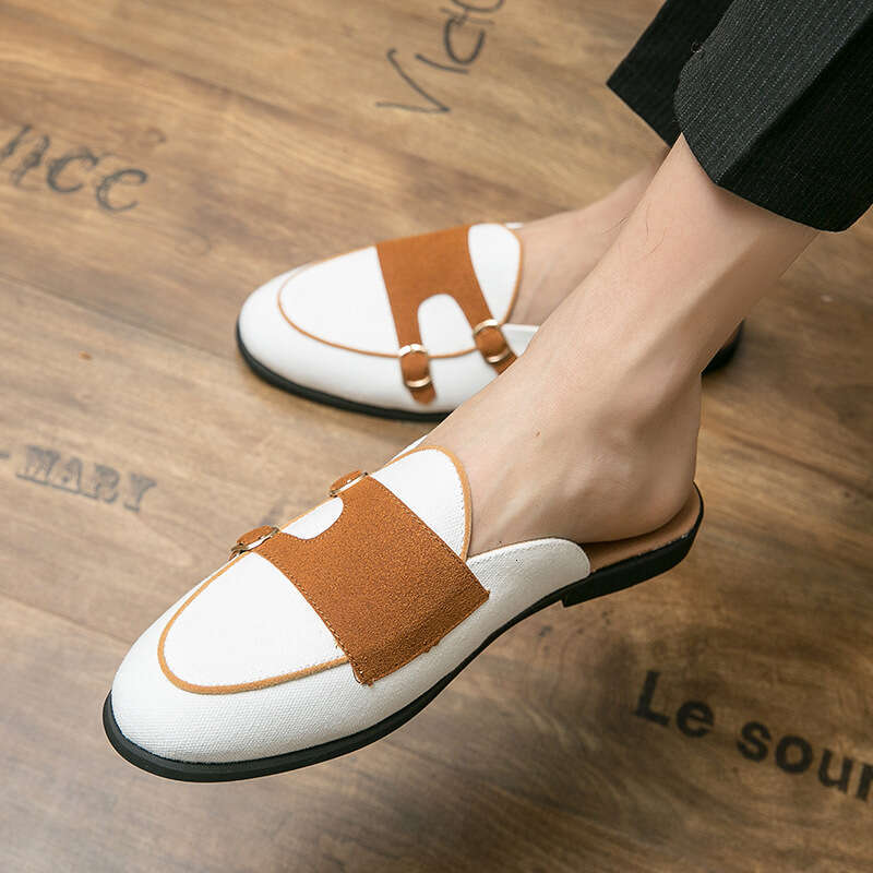 Oversized Baotou Half Tuo Sandals 2023 Summer New One Step Casual Bean British Colored Men's Shoes