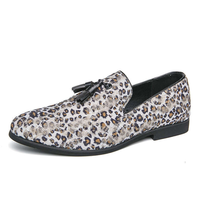 Large fringe leopard print leather bean shoes, men's 38-46 sets of casual loafers, single shoes