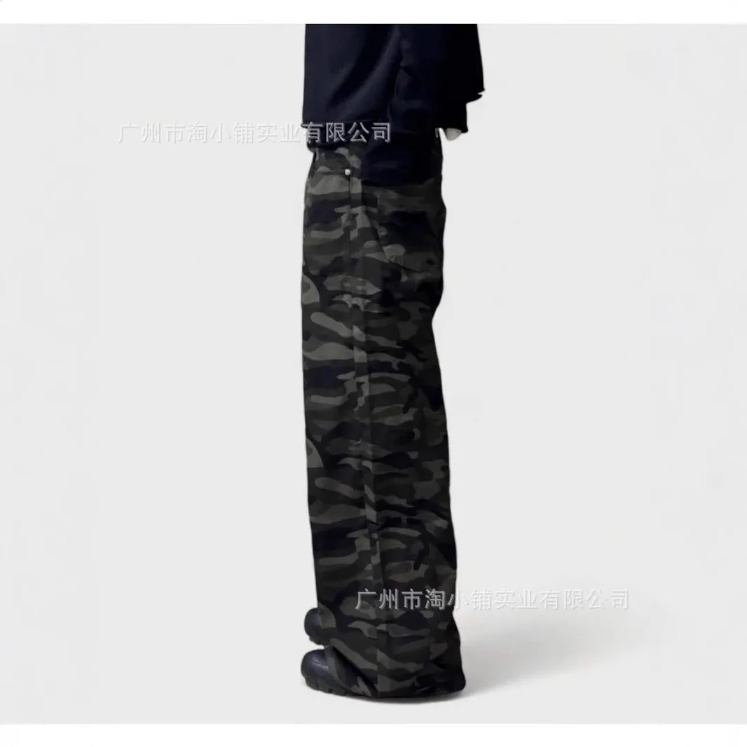 Spring Product American Retro Street Camouflage Straight Leg Wide Jeans 250403