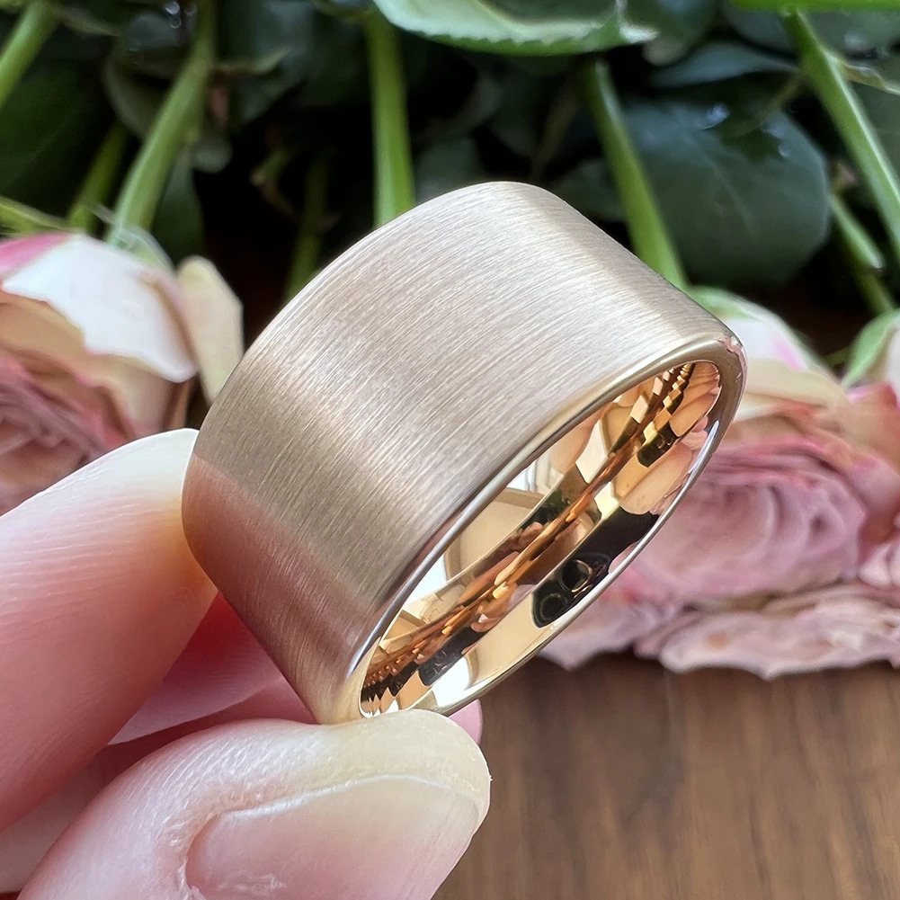 12mm Large Jewelry Mens Womens Large Black Classic Tungsten Carbide Ring Wedding Band Pipe Cut Brushed Finish Comfort Fit 251031