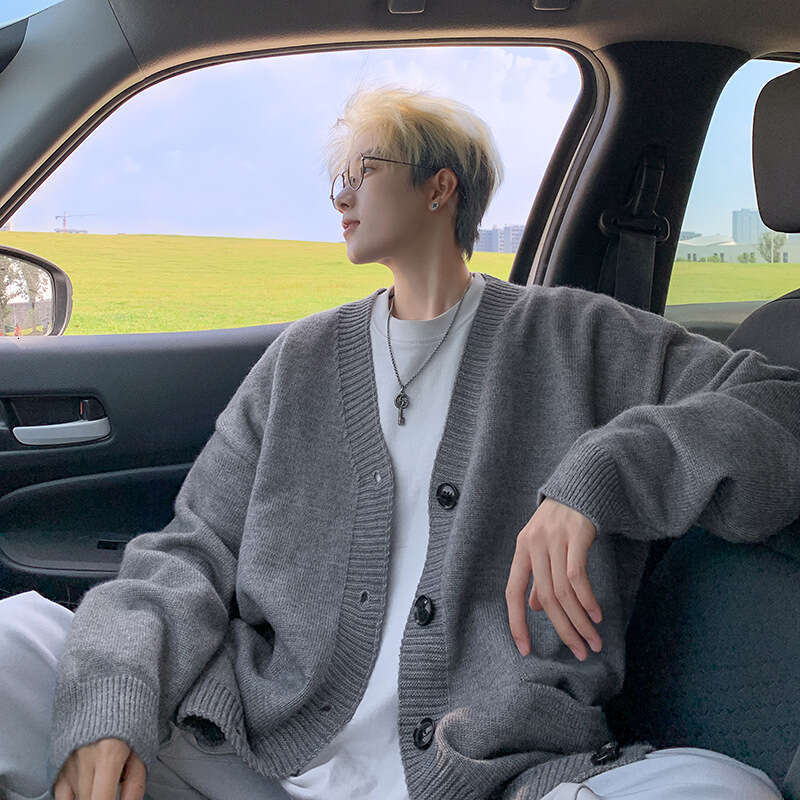 Fashion Autumn Winter Knitted Cardigan Jacket For Men, Lazy Style, High-End Feel, Korean Style V-Neck Sweater, Trendy Knitwear B5