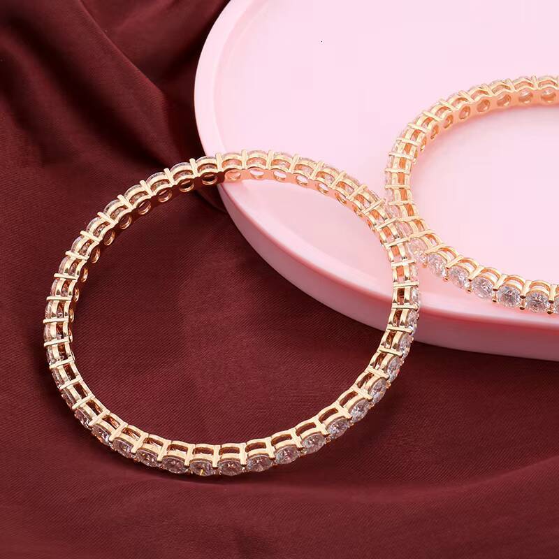 Hip Hop Style AU750 Yellow Gold Tennis BraceletBangles With 45mm Vvs Clarity Moissanite Diamond