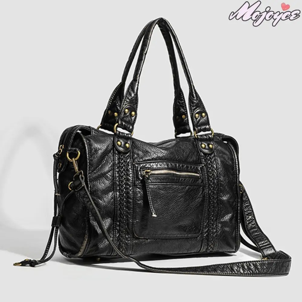 Leather Retro Y2K Shoulder Bag Women with Pockets Motorcycle Tote Handbag Crossbody Bags Large Capacity Travel Top Handle Bag 251031