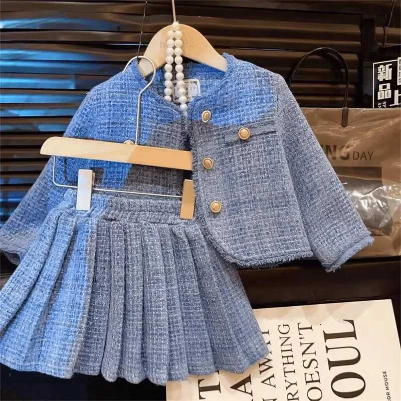 Childrens Clothing Sets Plaid Button Cardigan A-Line Pleated Skirt Sets Kids Clothes Girls Skirt Sets Toddler Girl Clothes Y251105