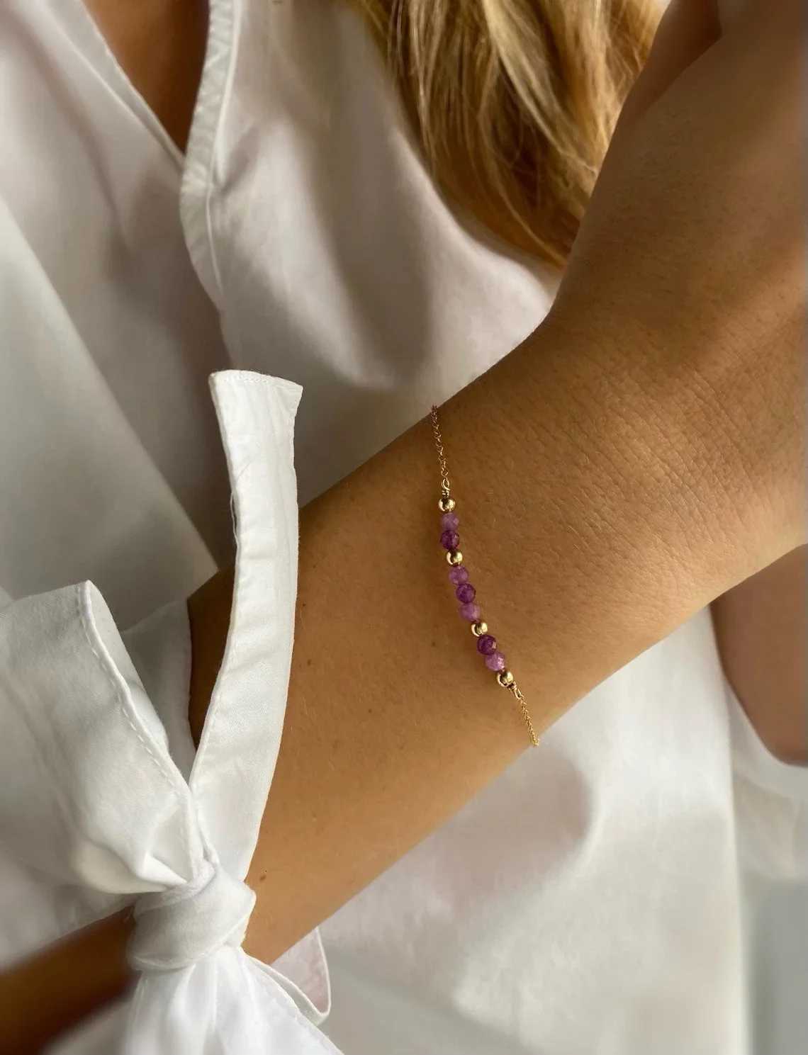 Vlen Stainless Steel Chain Bracelet Natural Stone /Garnet/Amethyst/Aquamarine/Opal Handmade Jewelry for Women HypoallergenicXJ251105