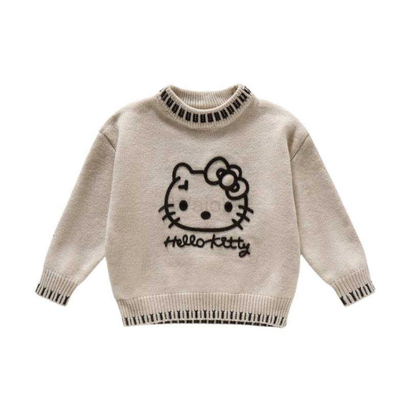 Sanrio Girls Sweater Autumn 2025 New Fashionable Childrens KT Cat Knit Sweater Round Neck Autumn Winter Pullover Knitted Top H251105