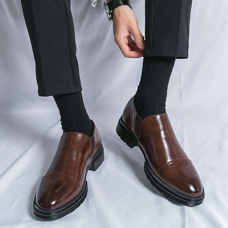 Large Block Carved Leather for Men's 38-46 Business Dress, Wearing Lazy Wedding Shoes, Lefu Shoes