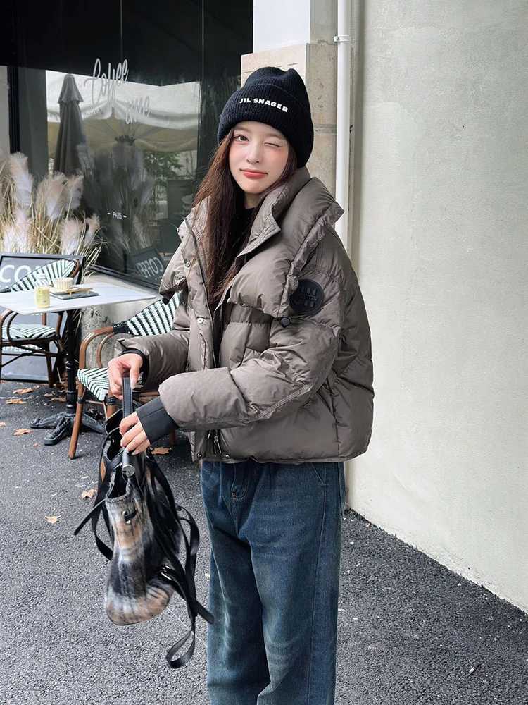 Winter Short Fluffy Big Lapel Warm Down Jacket Women White Duck Down Zipper Parker Outwears Female Solid Thicken Puff JacketsT251105