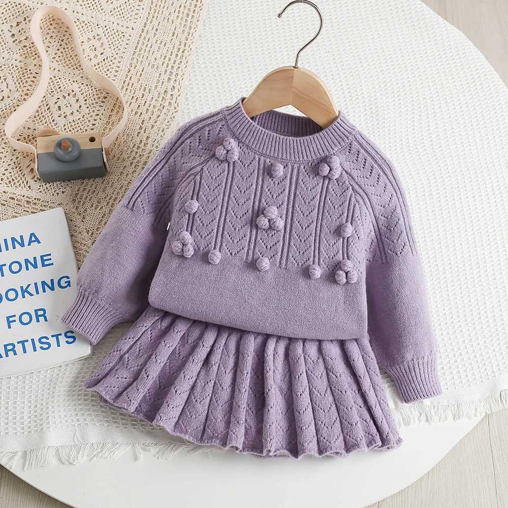 LILIGIRL New Autumn Children Sweater Set Hollow Knitting Girls Knitwear Skirt Korean Version Loose Kids Outfit 2PCS 9M-5T Y251105