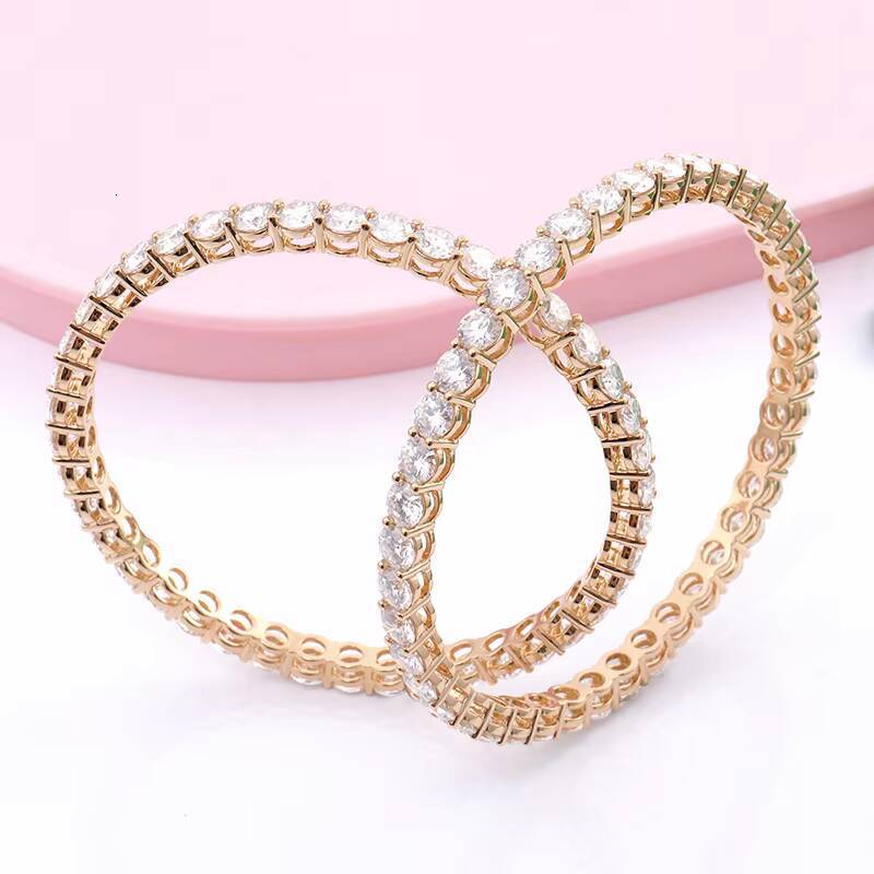 Hip Hop Style AU750 Yellow Gold Tennis BraceletBangles With 45mm Vvs Clarity Moissanite Diamond