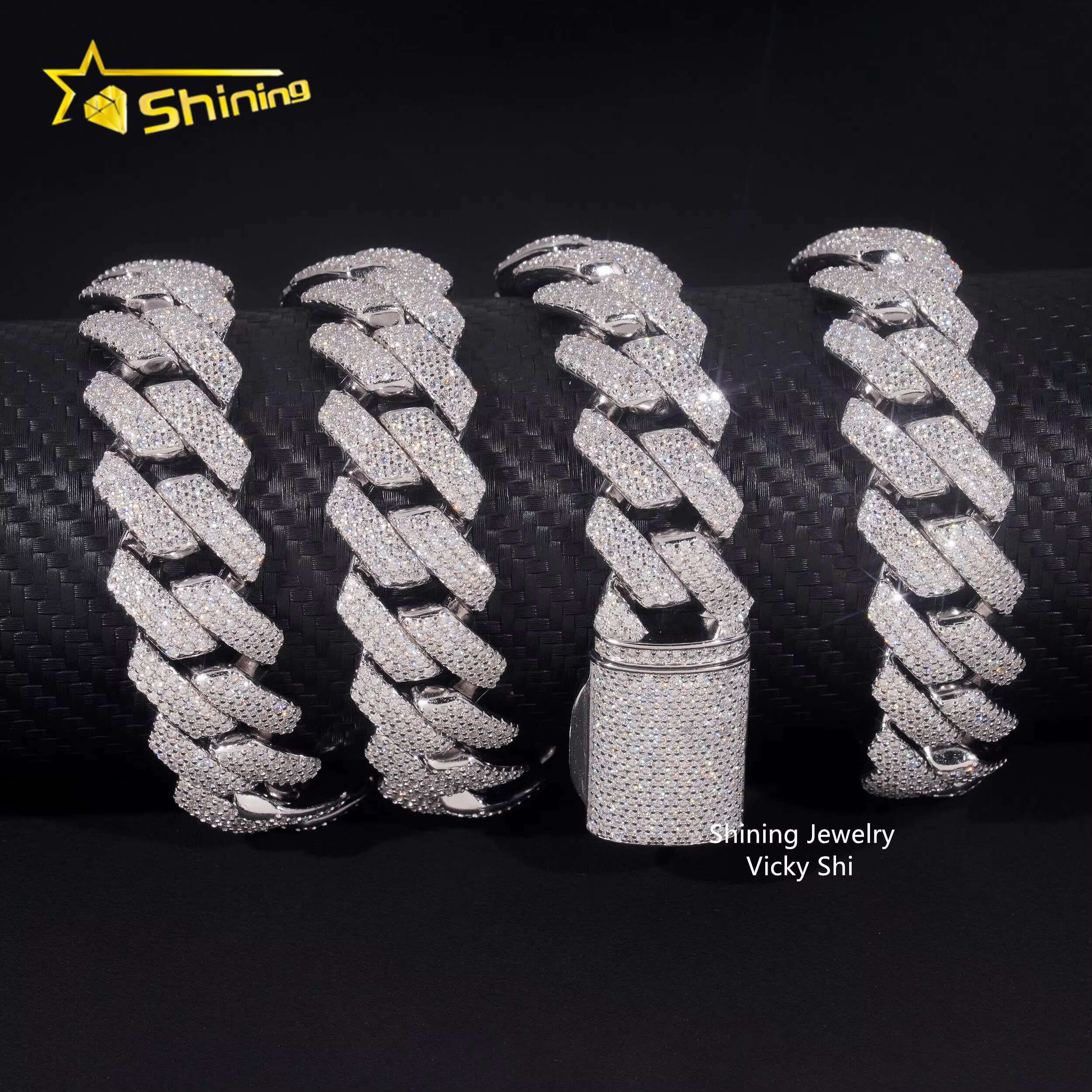 Fine Jewelry 925 Silver 18MM Width Iced Out Moissanite Cuban Link Chain Custom Rapper Hip Hop Cuban Link Bracelet Necklace