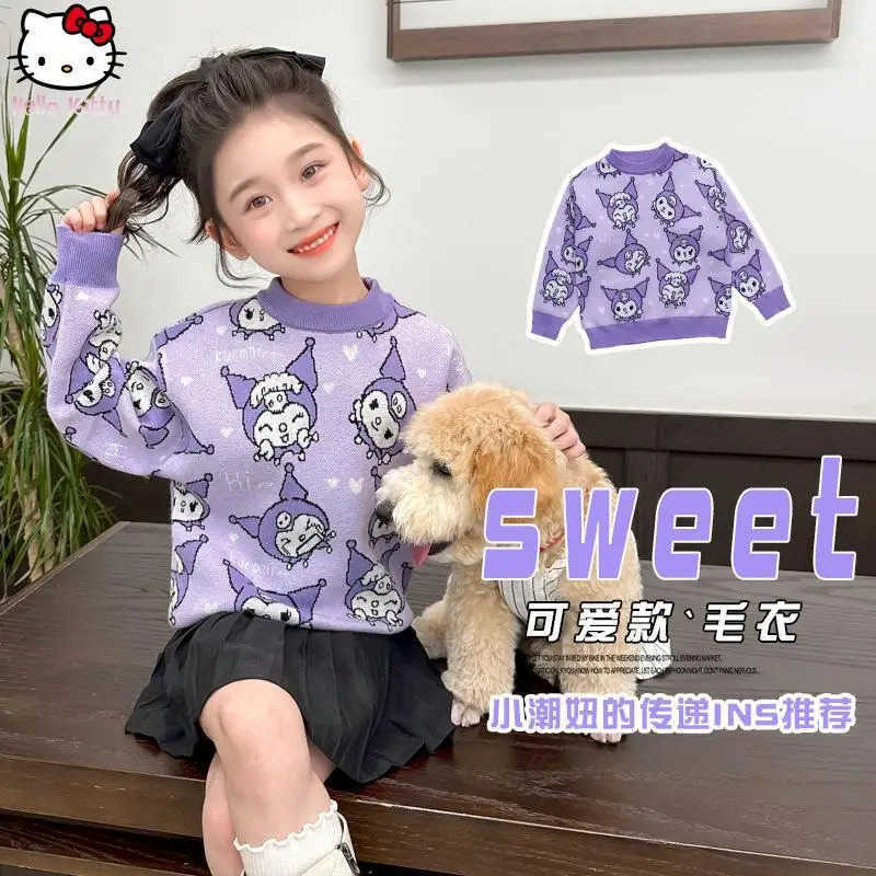 Sanrio Cartoon Girls Kuromi Warm Sweater Kawaii Kids Anime Thickened Sweater Autumn Winter New Halloween Fashionable Underwear H251105