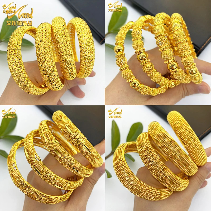 ANIID Dubai Gold Color Bangles For Women Bridal Charm Bracelet Nigerian Wedding Gift African Jewelry Party 251031
