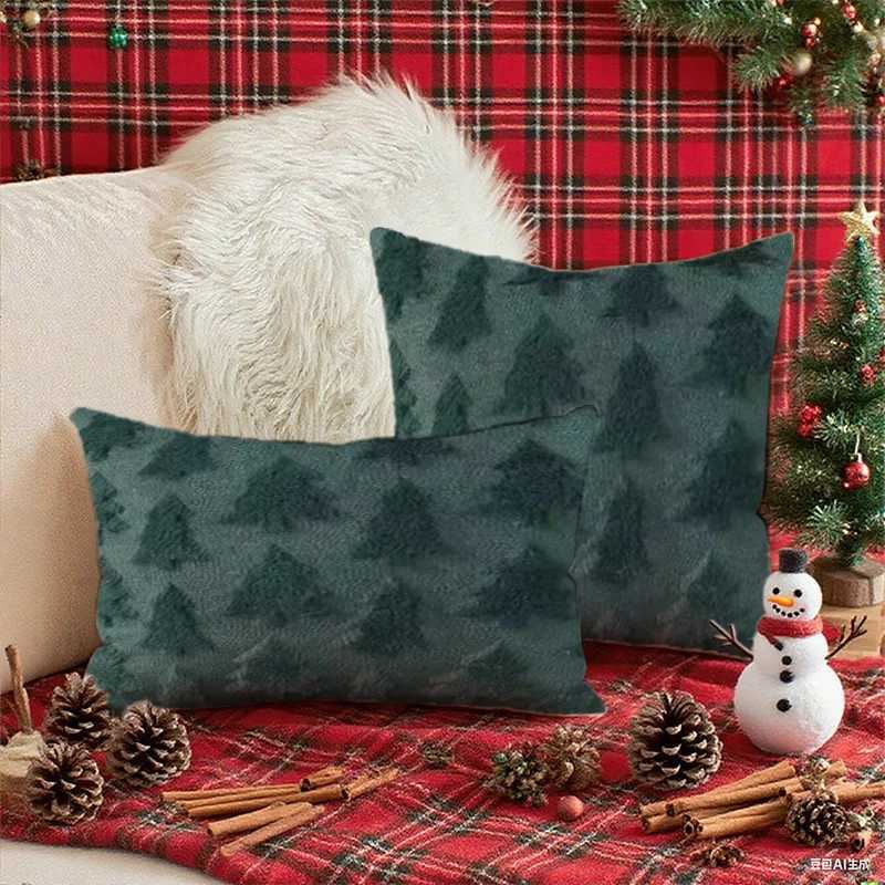 3D Christmas tree three-dimensional decorative pattern pillowcase 45x45 soft plush pillowcase cream white Christmas red and gre Y251105
