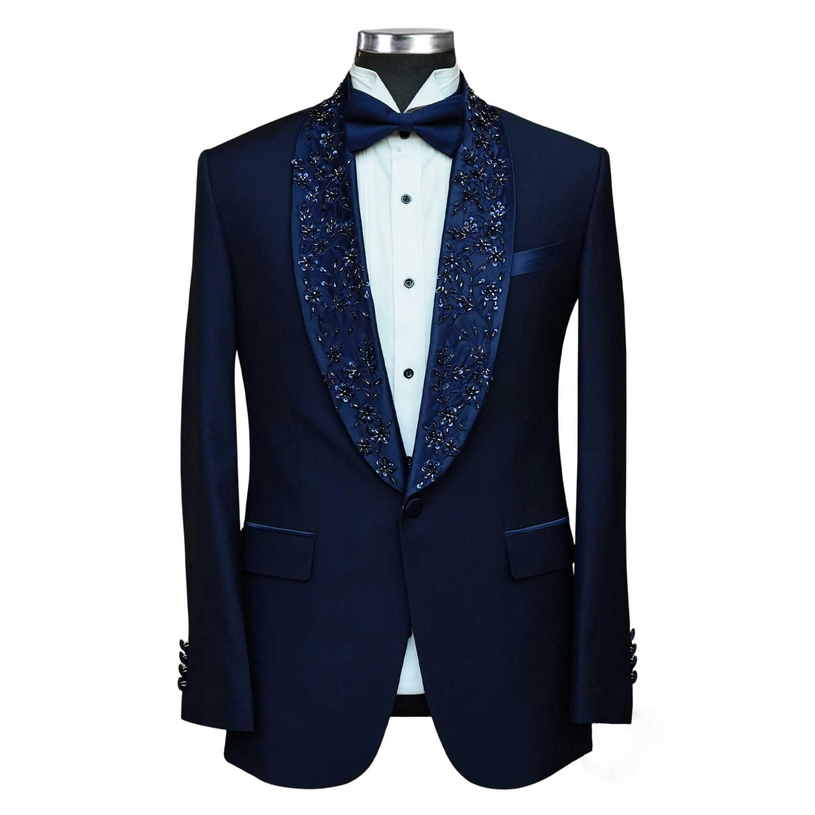 Elegant Men Suit 2 Pieces Jacket Pants Appliques Beading Crystal Wedding Groom Tuxedos Prom Party Customized