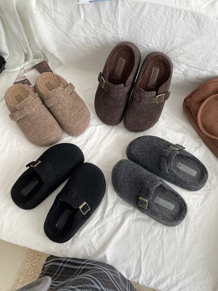 Winter New Design Arrival Women Woolen Slippers Retro Outdoor Wear Versatile Platform Thick Sole Heightening Fuzzy Slippers Gray Coffee Black Khaki Fr